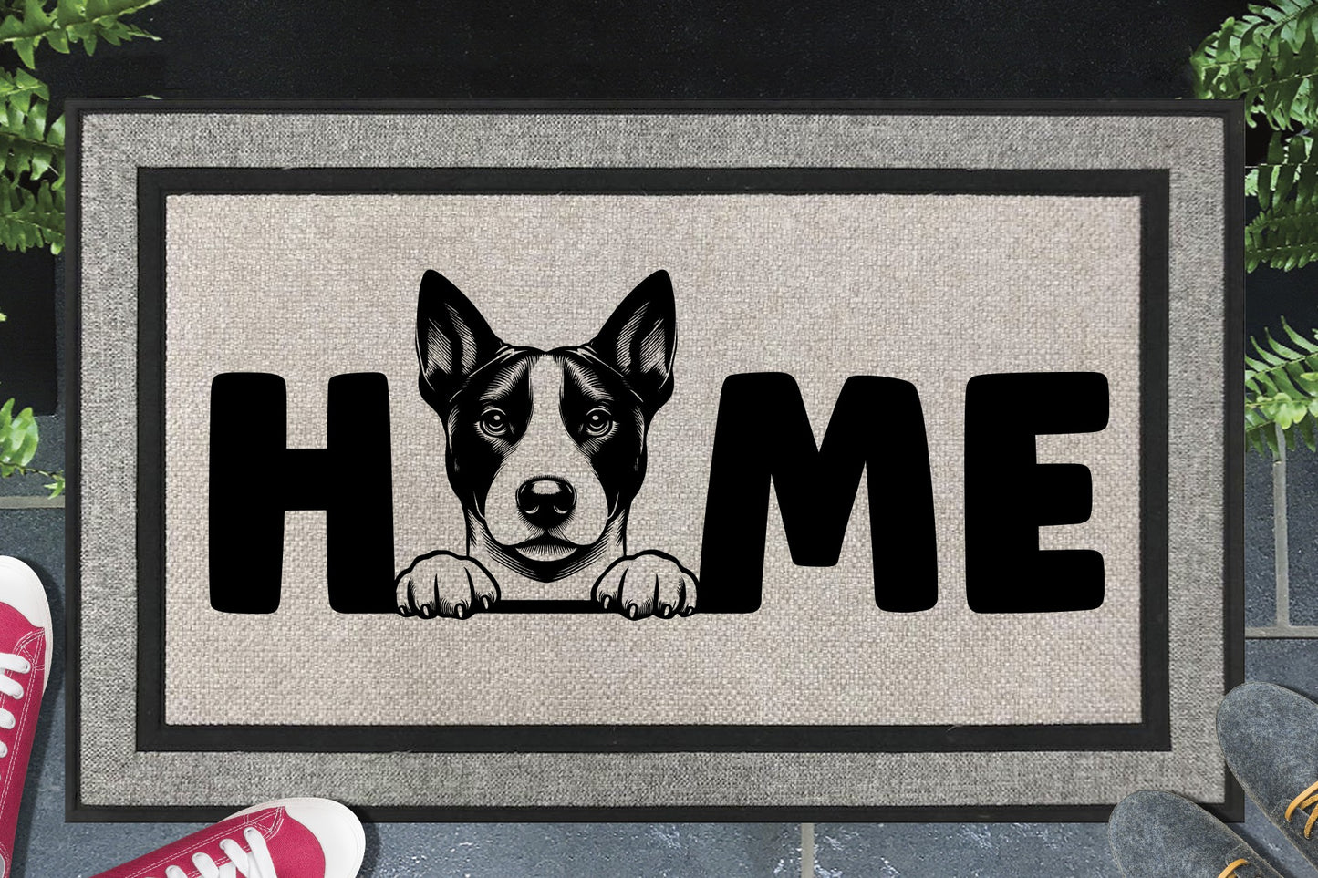 Basenji doormat #1 with HOME text
