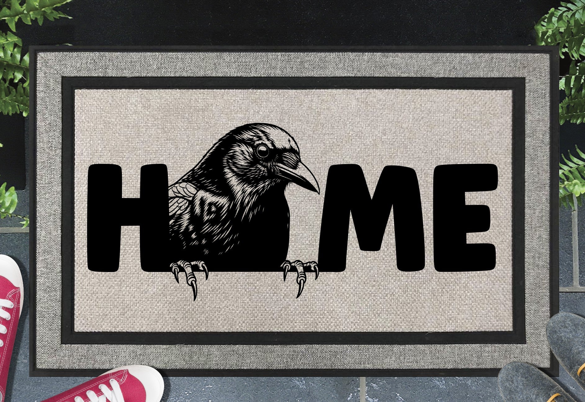  Blackbird doormat #2 with HOME text - durable synthetic fiber welcome mat for bird lovers
