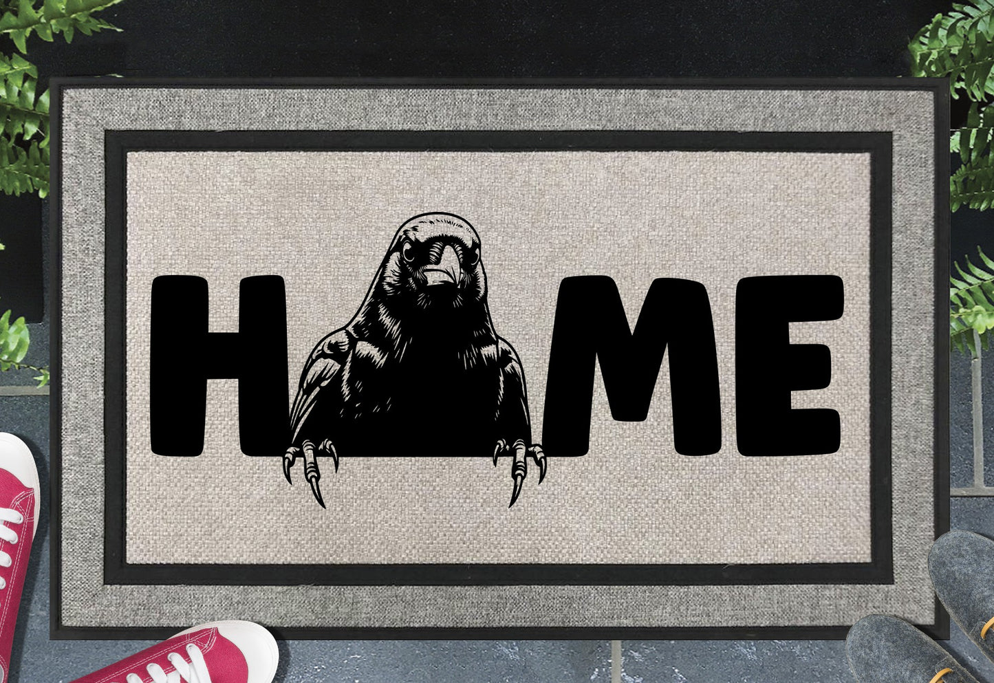 Blackbird doormat #3 with HOME text - durable synthetic fiber welcome mat for bird lovers