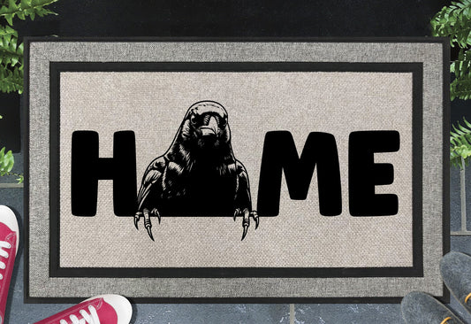 Blackbird doormat #3 with HOME text - durable synthetic fiber welcome mat for bird lovers