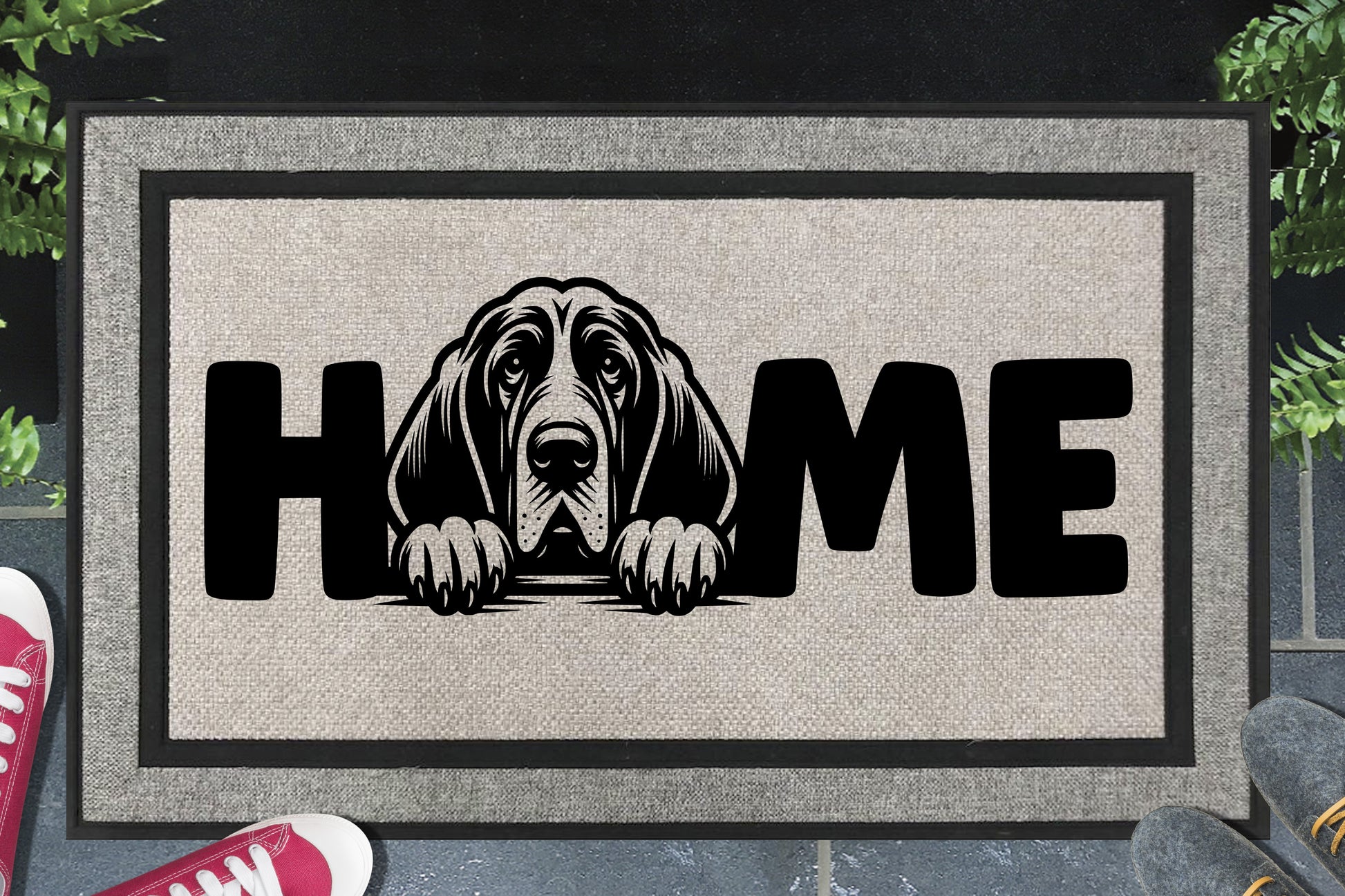 Bloodhound all weather doormat with HOME text - durable welcome mat with Bloodhound dog design - 18x30 size available