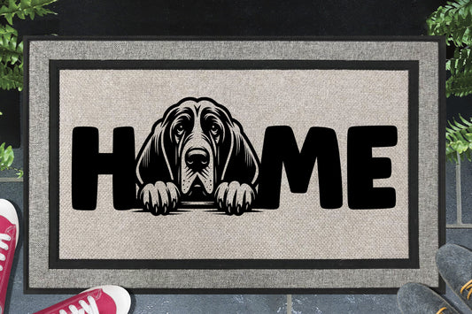 Bloodhound all weather doormat with HOME text - durable welcome mat with Bloodhound dog design - 18x30 size available
