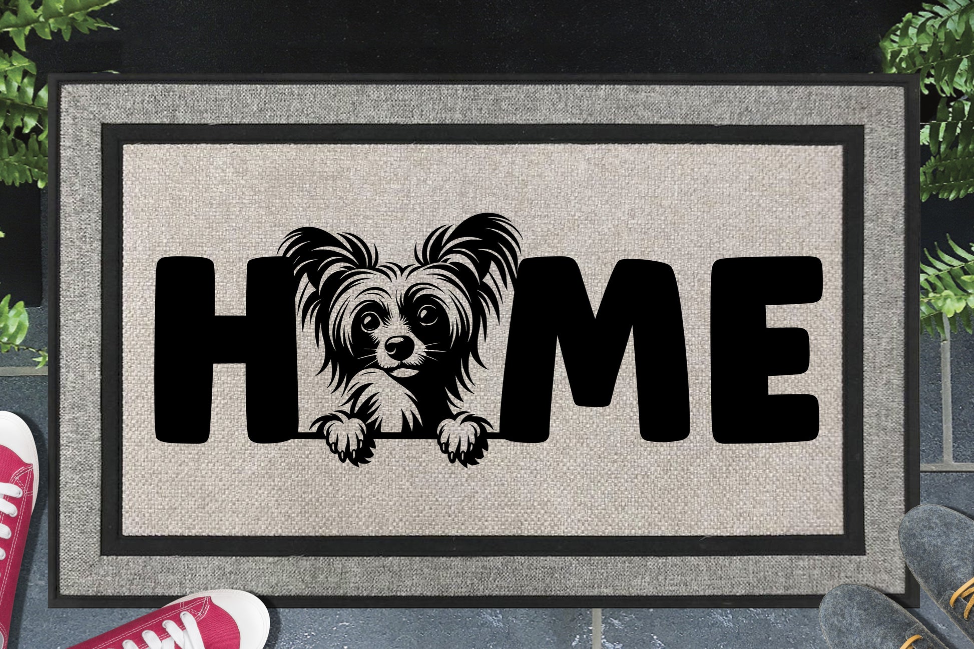Chinese Crested Doormat #1 all weather mat with dog breed design placed at front door entryway
