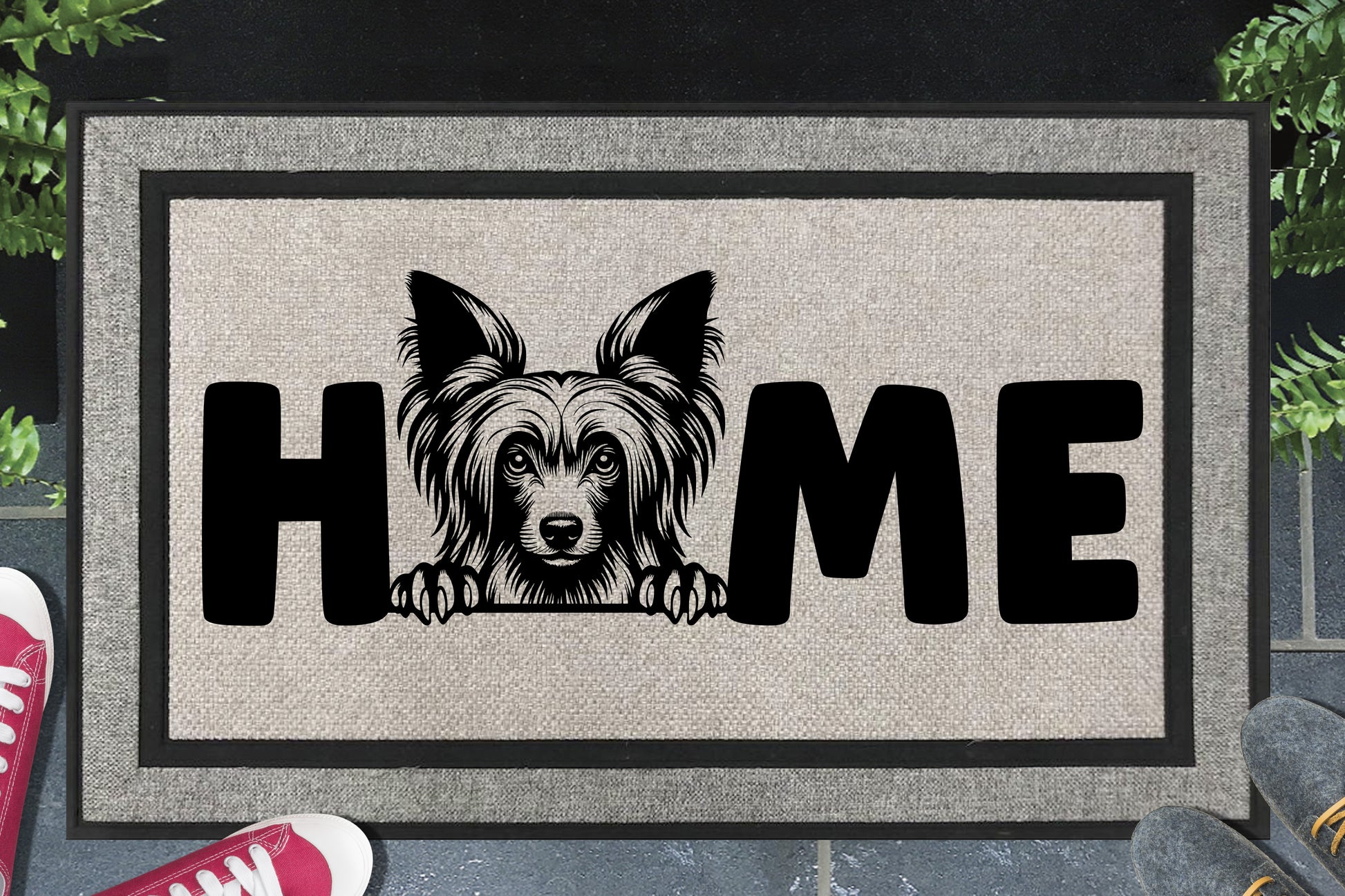 Chinese Crested Doormat #2 all weather mat with dog breed design placed at front door entryway