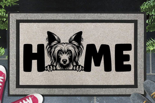 Chinese Crested Doormat #2 all weather mat with dog breed design placed at front door entryway