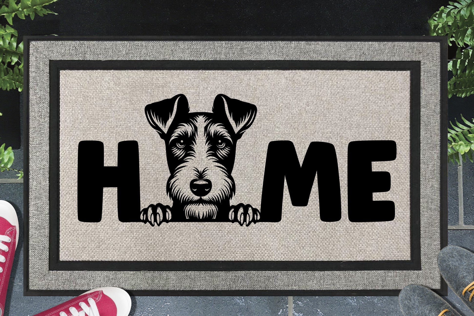 Fox Terrier all weather doormat with HOME text - durable welcome mat with Fox Terrier design - 18x30 size available