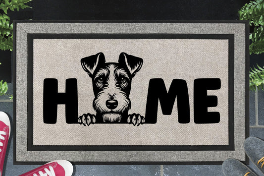 Fox Terrier all weather doormat with HOME text - durable welcome mat with Fox Terrier design - 18x30 size available