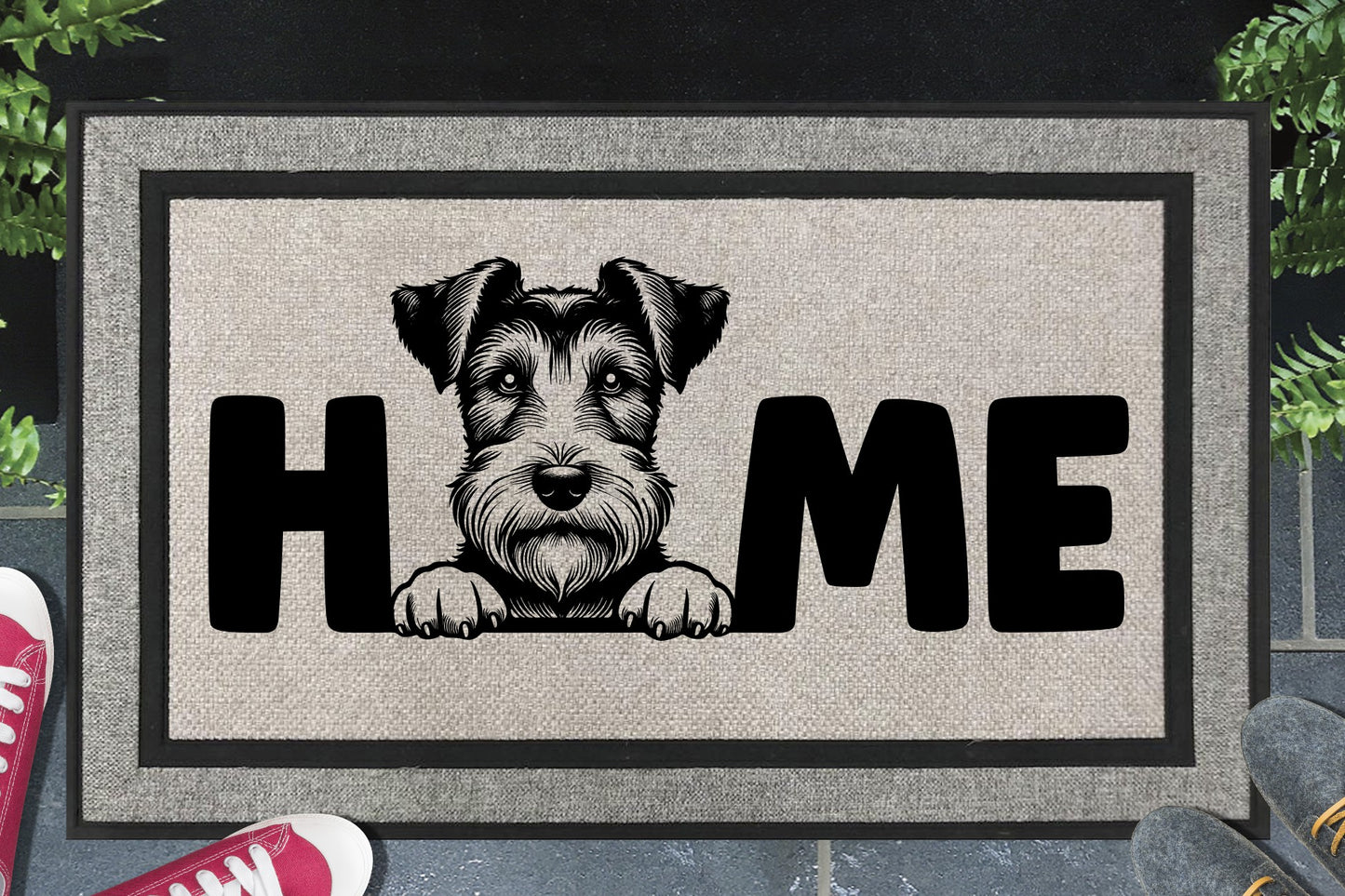 Fox Terrier all weather doormat with HOME text - durable welcome mat with Fox Terrier design - 18x30 size available