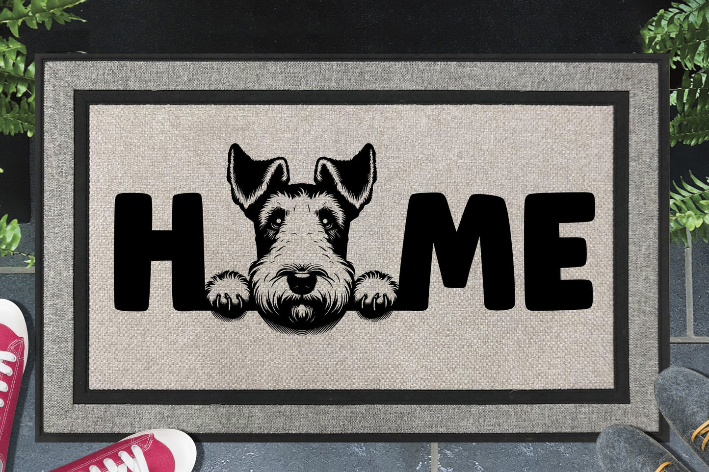 Fox Terrier all weather doormat with HOME text - durable welcome mat with Fox Terrier design - 18x30 size available