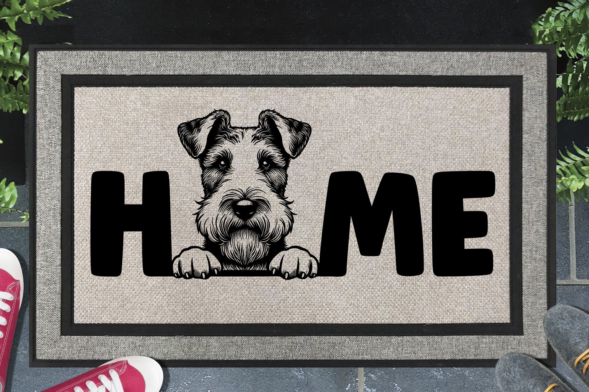 Fox Terrier all weather doormat with HOME text - durable welcome mat with Fox Terrier design - 18x30 size available