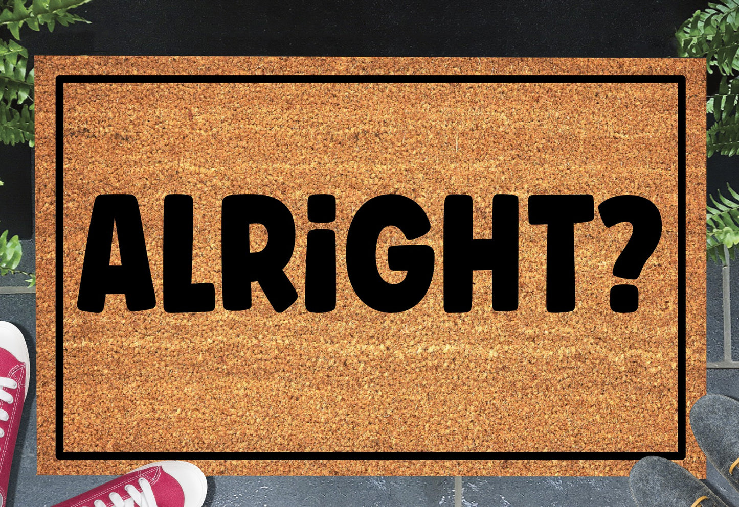Alright doormat in entryway – British greeting - natural coir welcome mat
