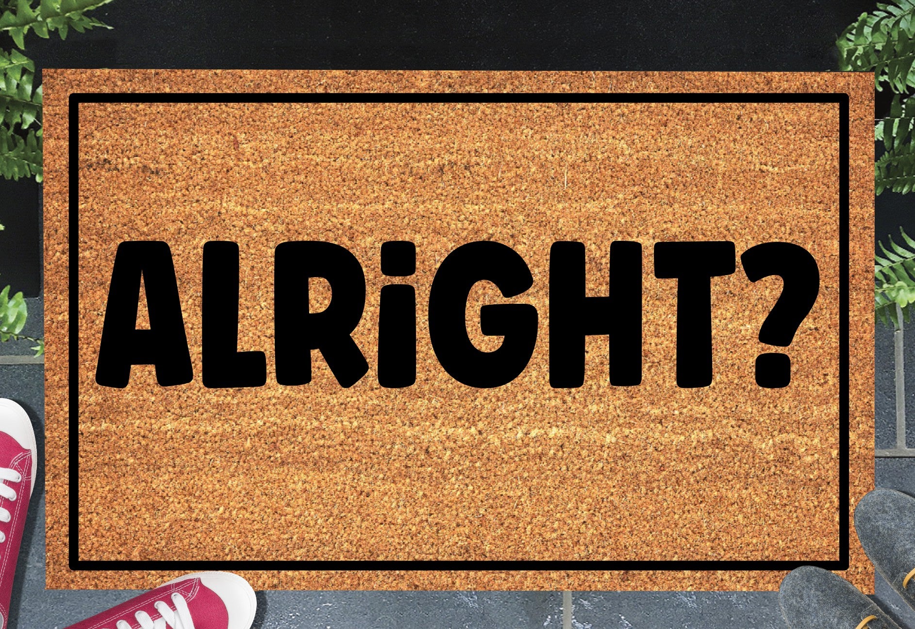 Alright doormat in entryway – British greeting - natural coir welcome mat