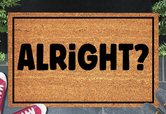 Alright doormat in entryway – British greeting - natural coir welcome mat