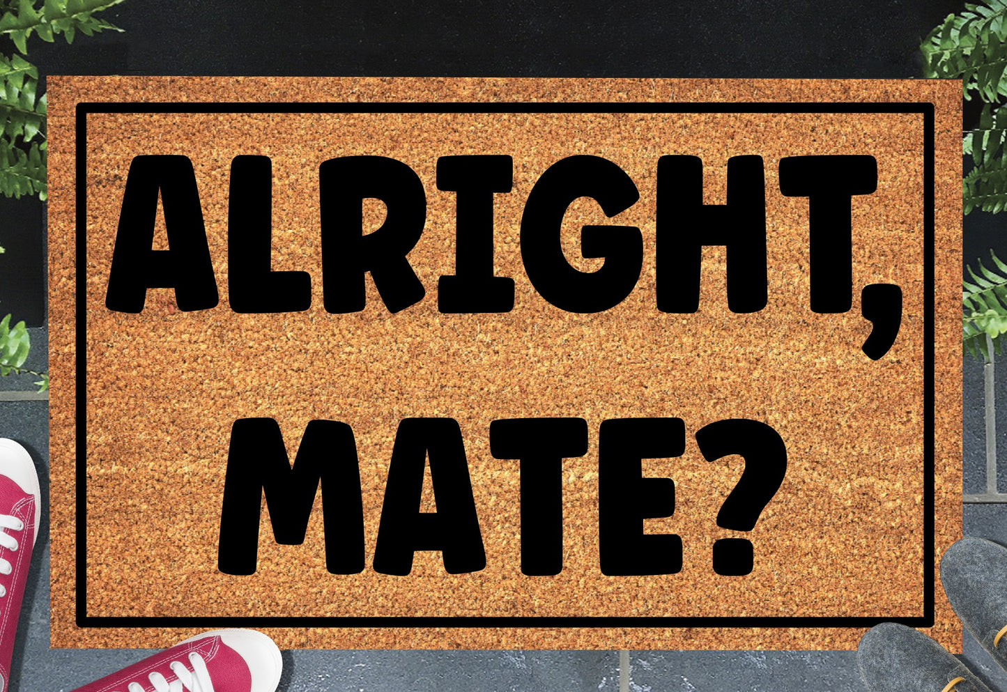 Alright Mate British greeting doormat in entryway – natural coir welcome mat