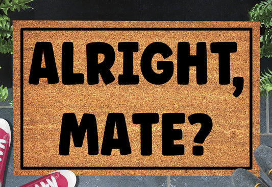Alright Mate British greeting doormat in entryway – natural coir welcome mat