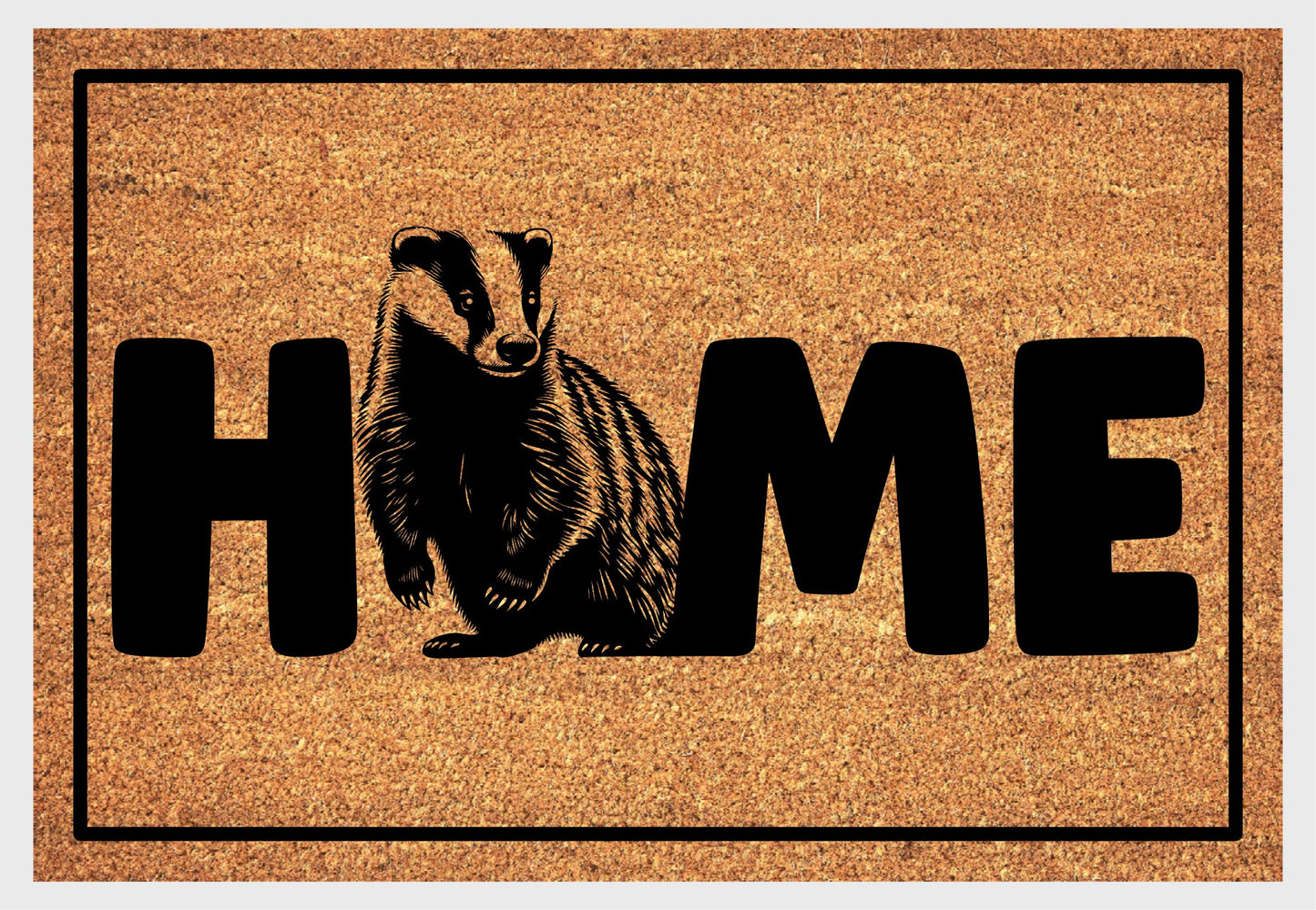 Badger coir doormat flat lay on white background — natural coir badger O-replacement HOME design welcome mat