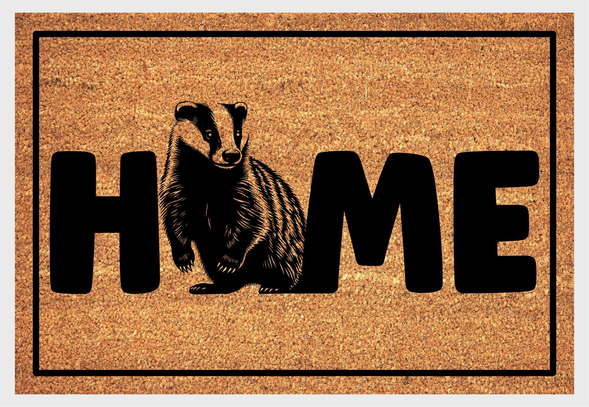 Badger coir doormat flat lay on white background — natural coir badger O-replacement HOME design welcome mat