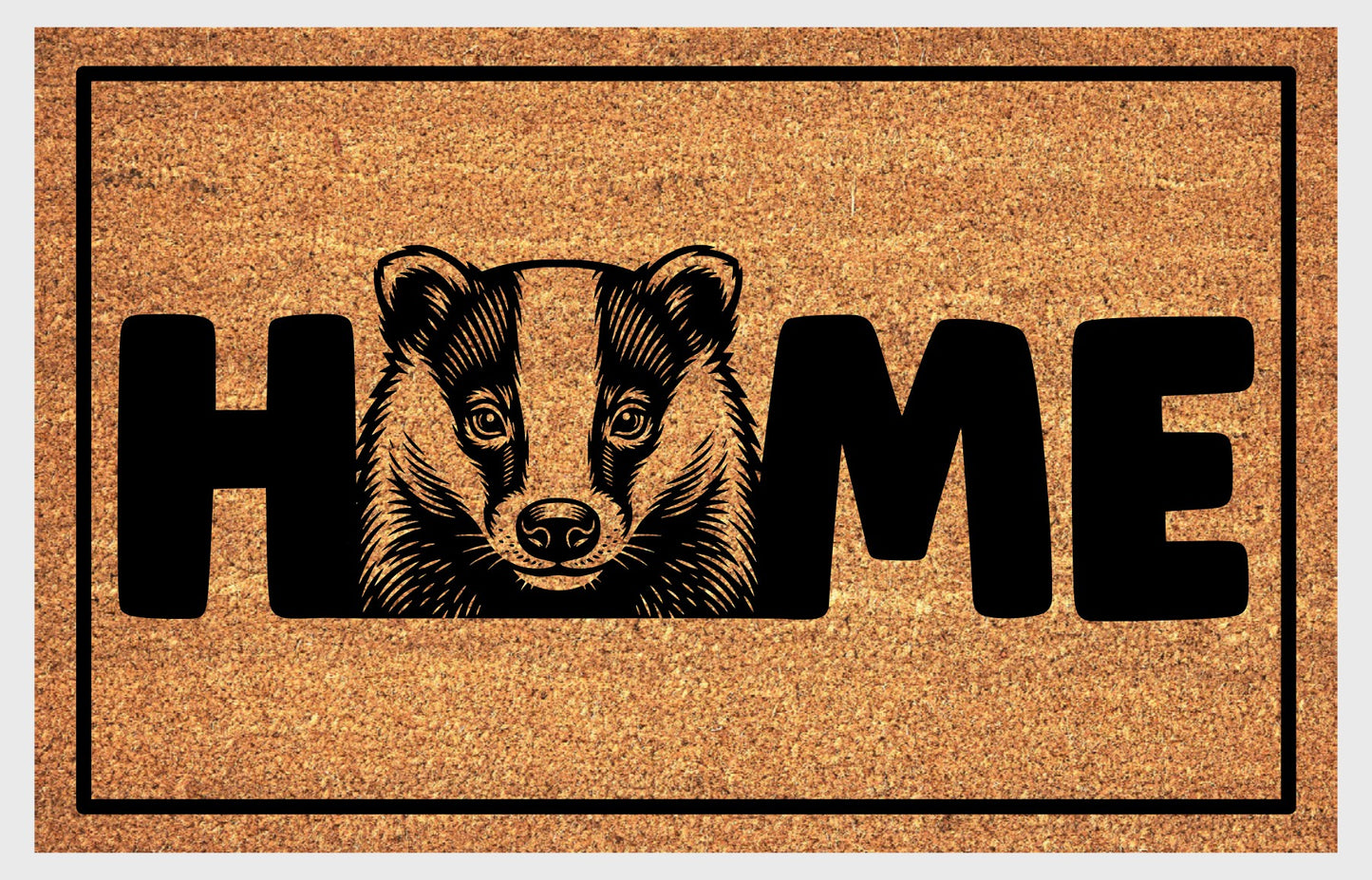 Badger coir doormat flat lay on white background — natural coir badger O-replacement HOME design welcome mat