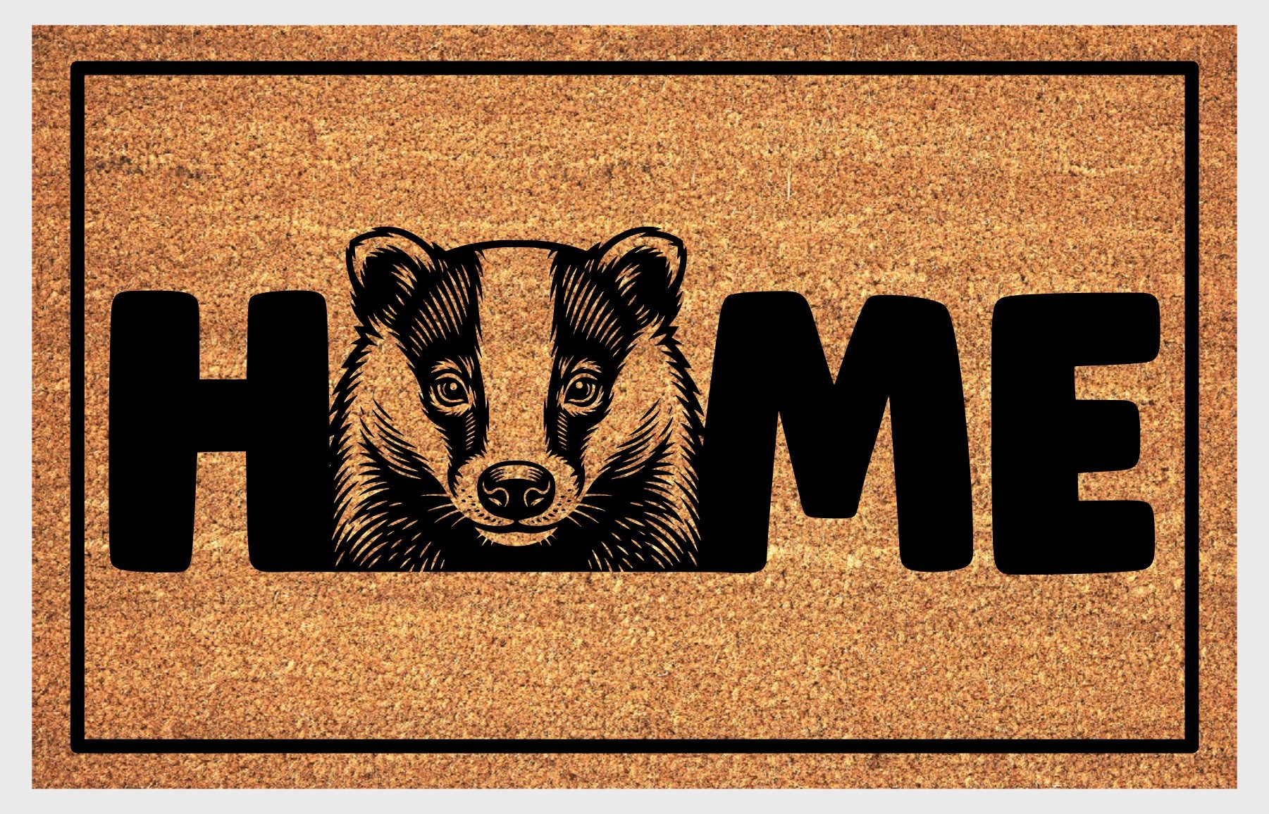 Badger coir doormat flat lay on white background — natural coir badger O-replacement HOME design welcome mat