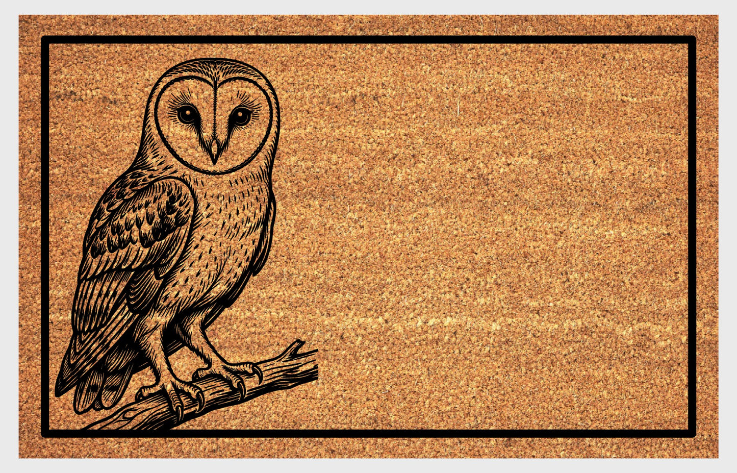 Barn Owl Peeking Doormat #2 — heart-faced Ghost Owl design on natural coir fiber