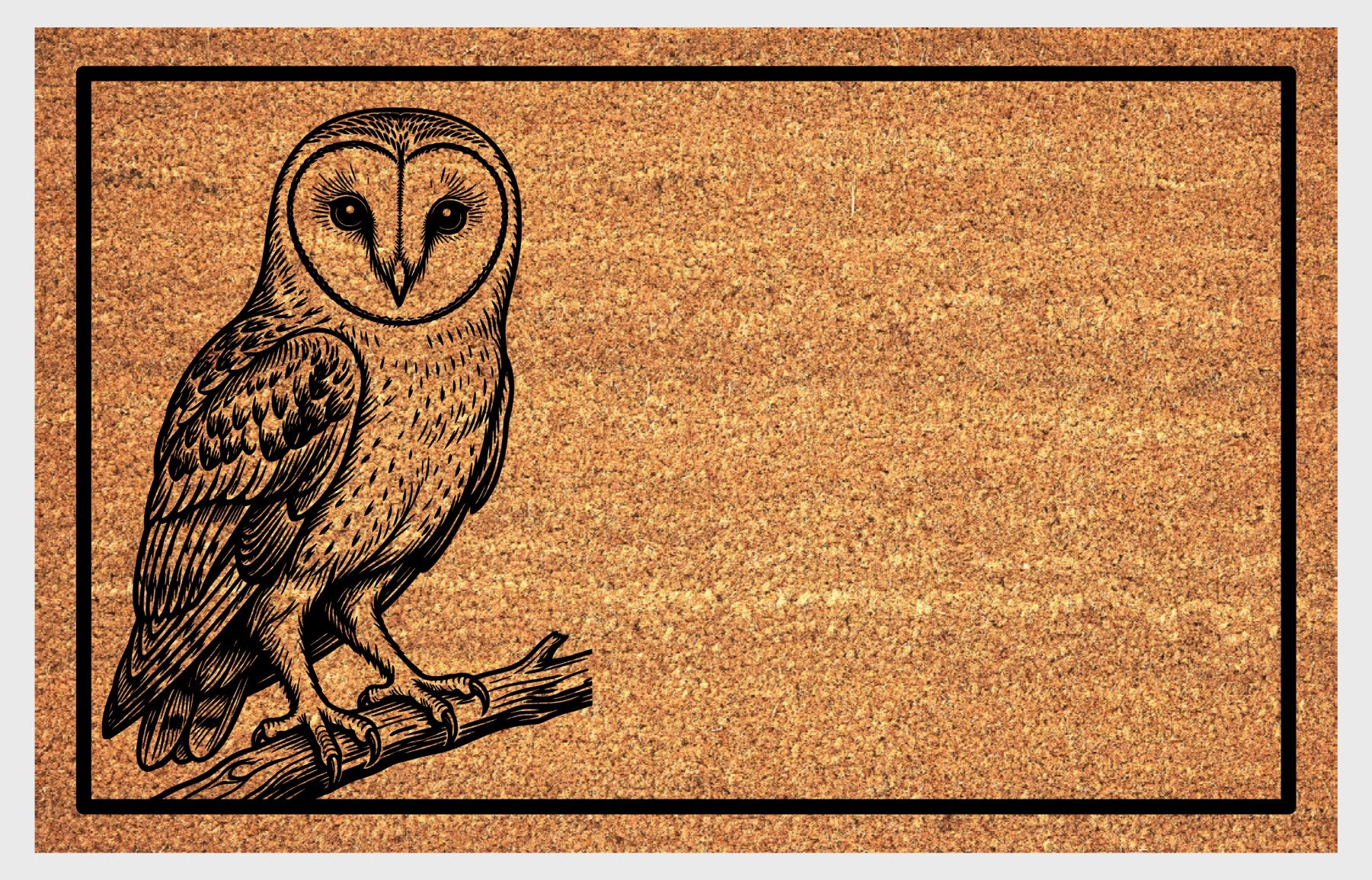 Barn Owl Peeking Doormat #2 — heart-faced Ghost Owl design on natural coir fiber