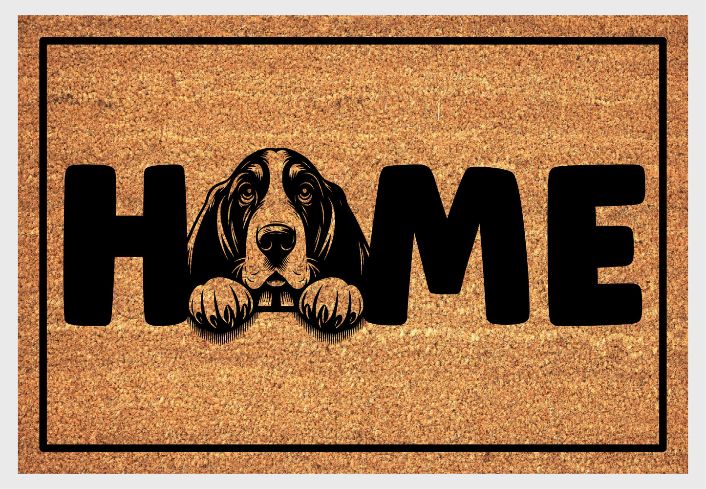 Basset Hound doormat with home text natural fiber welcome mat