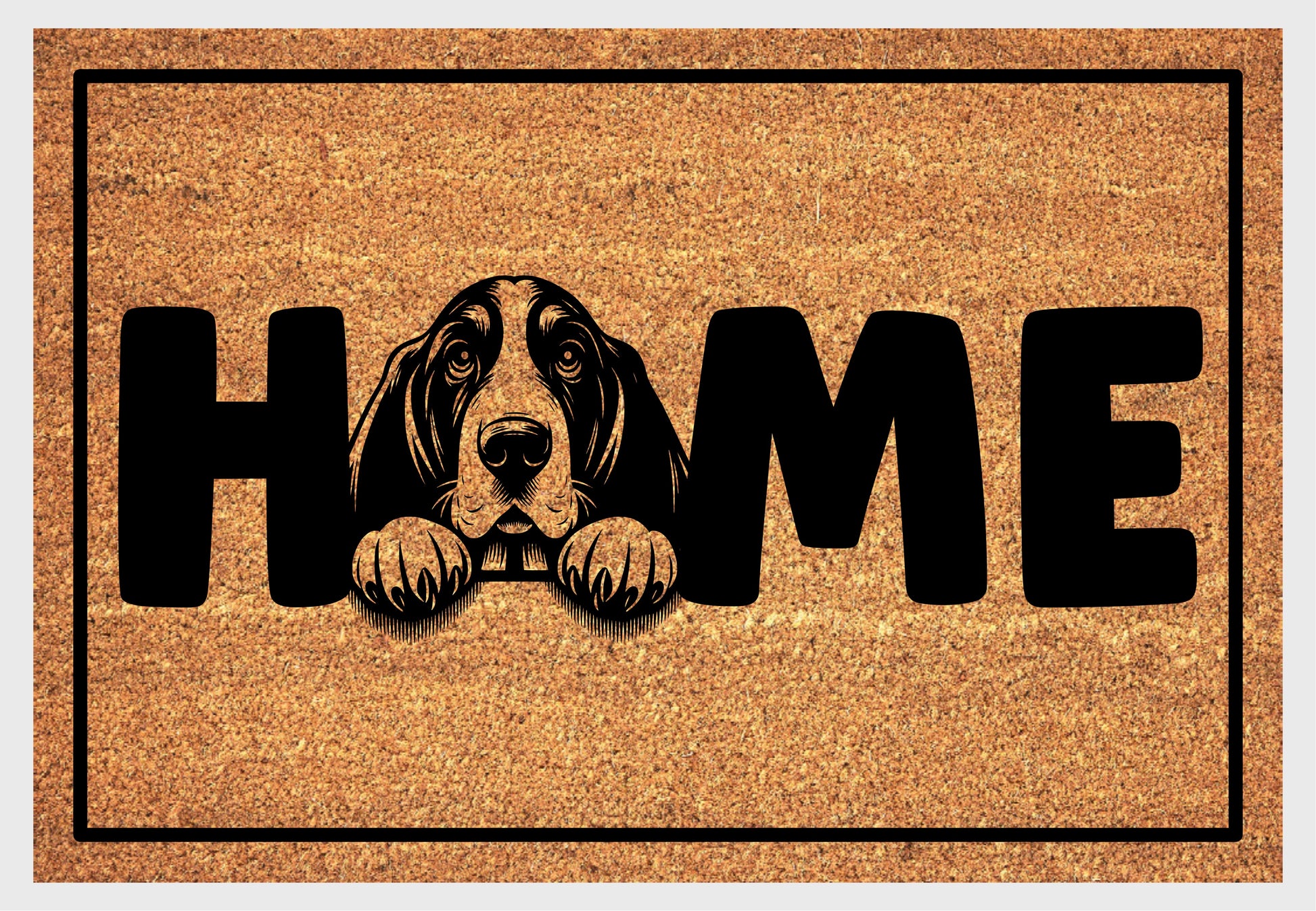 Basset Hound doormat with home text natural fiber welcome mat