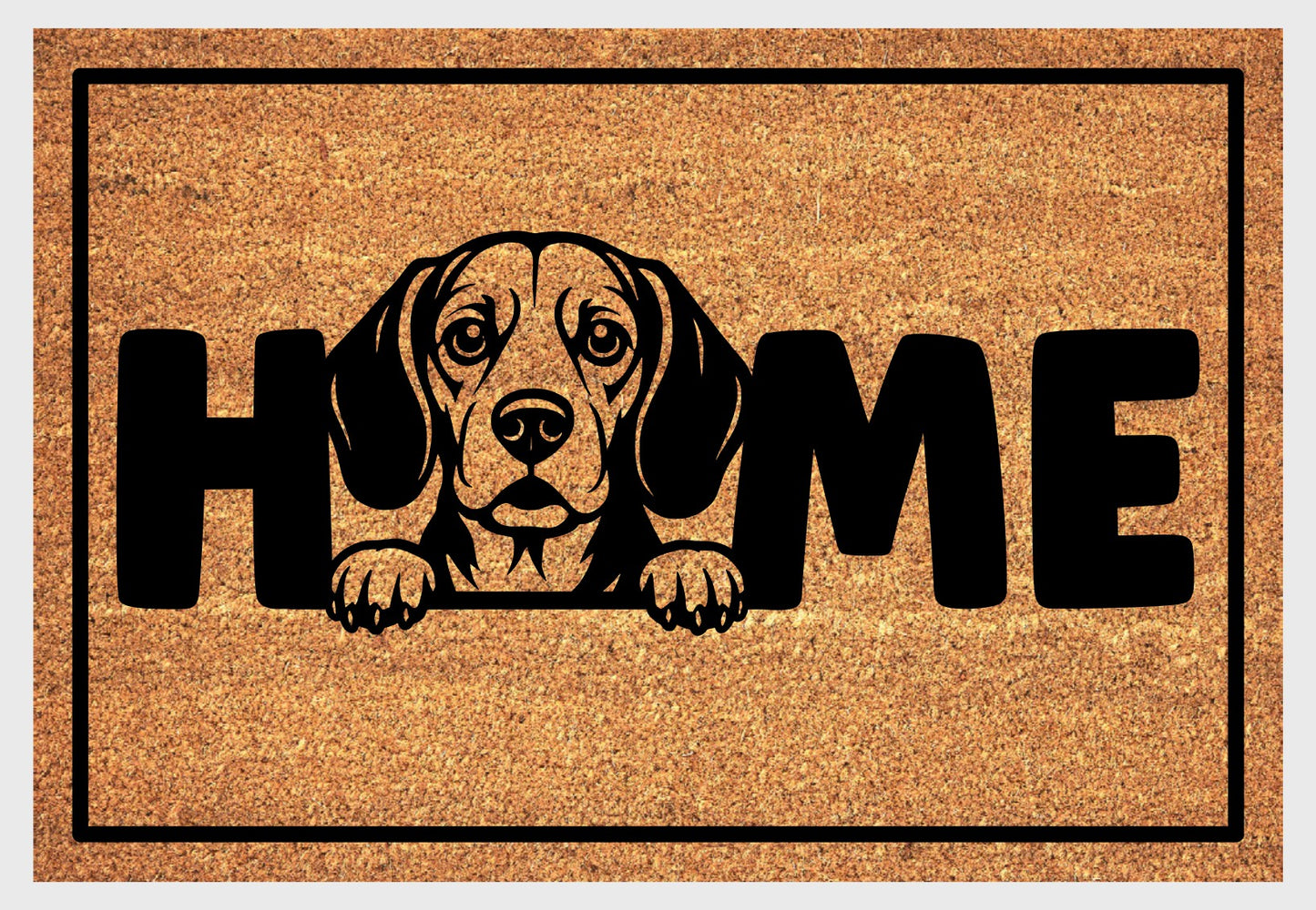 Beagle coir doormat at front door — natural fiber Snoopy welcome mat