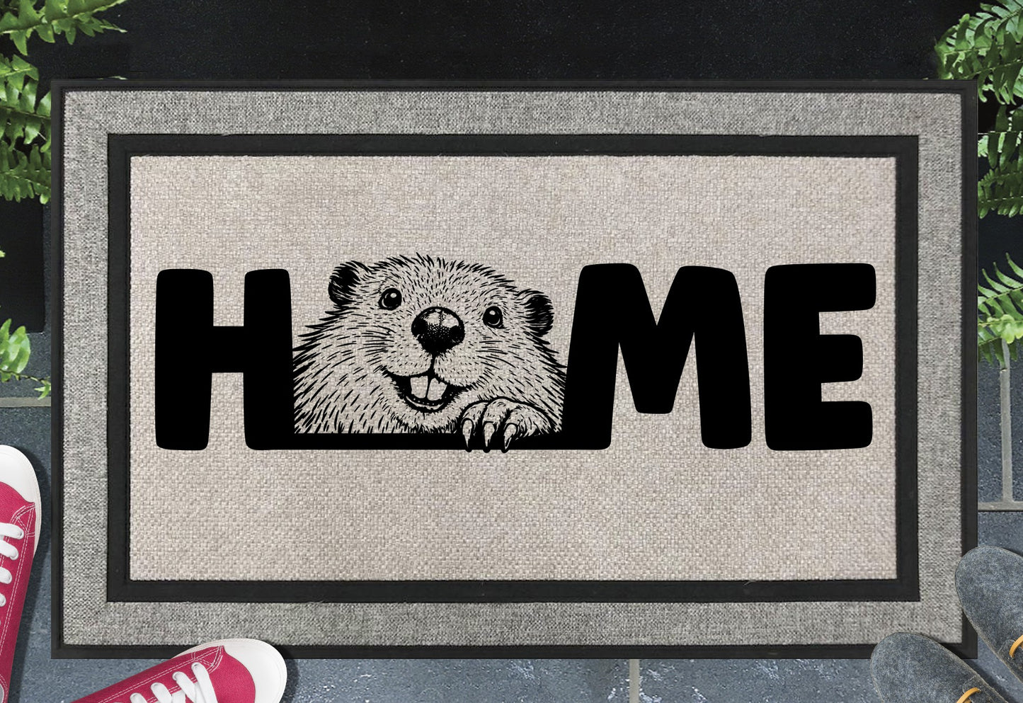  Beaver doormat #1 placed at front door entrance
