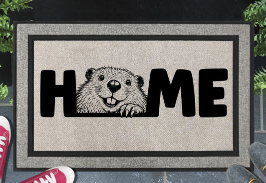  Beaver doormat #1 placed at front door entrance