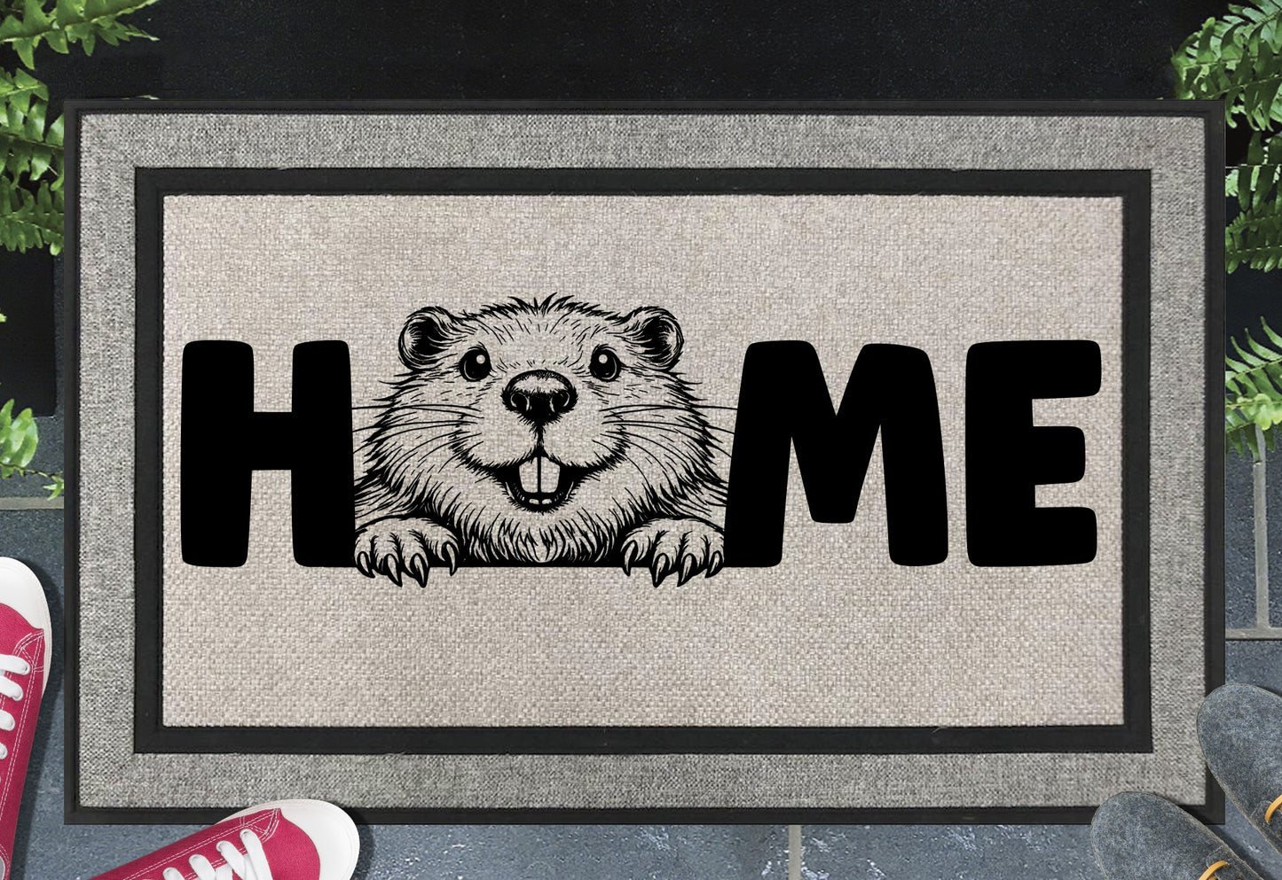 Beaver doormat #2 placed at front door entrance