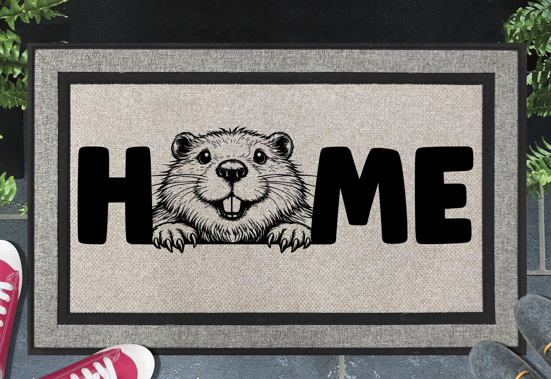 Beaver doormat #2 placed at front door entrance