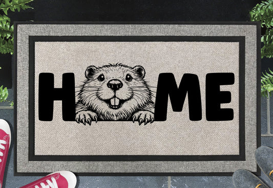 Beaver doormat #2 placed at front door entrance