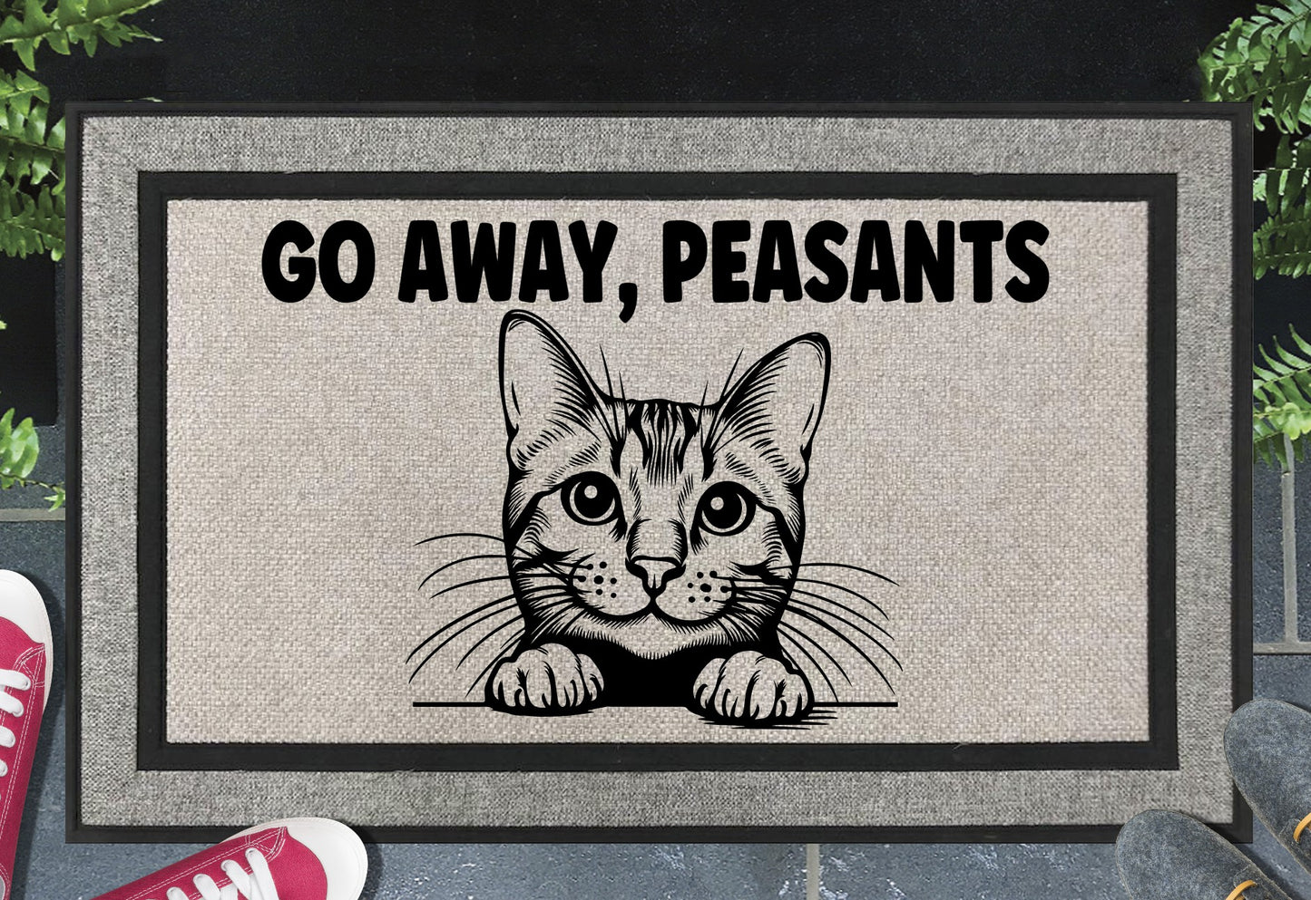 Bengal Cat Go Away Peasants all-weather doormat #1 — House Leopard O-replacement design on woven polyester welcome mat