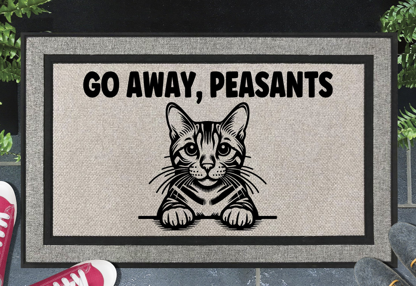 Bengal Cat Go Away Peasants all-weather doormat #3 — Benny O-replacement design on woven polyester welcome mat