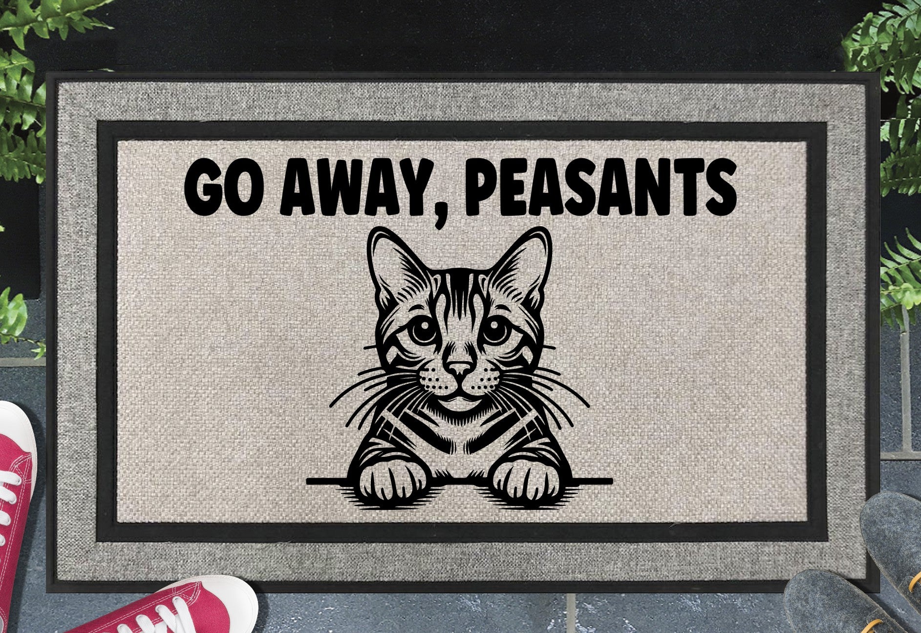 Bengal Cat Go Away Peasants all-weather doormat #3 — Benny O-replacement design on woven polyester welcome mat