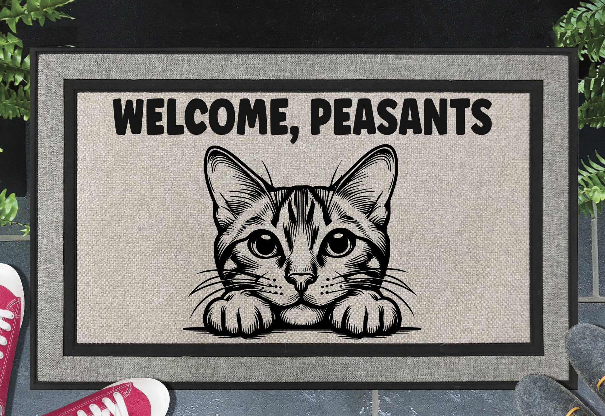 Bengal Cat Welcome Peasants all-weather doormat #2 — Little Leopard design on woven polyester, non-slip backing