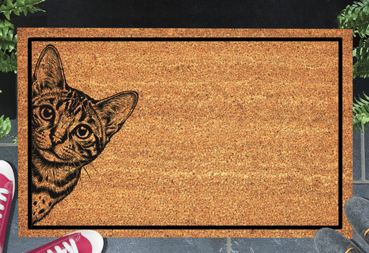 Bengal cat doormat in a doorway setting — natural coir welcome mat