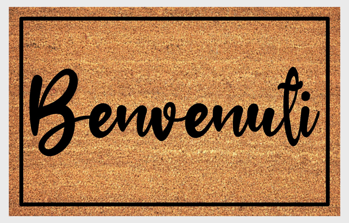 Benvenuti Italian welcome mat flat lay – durable coir fiber with non-slip backing