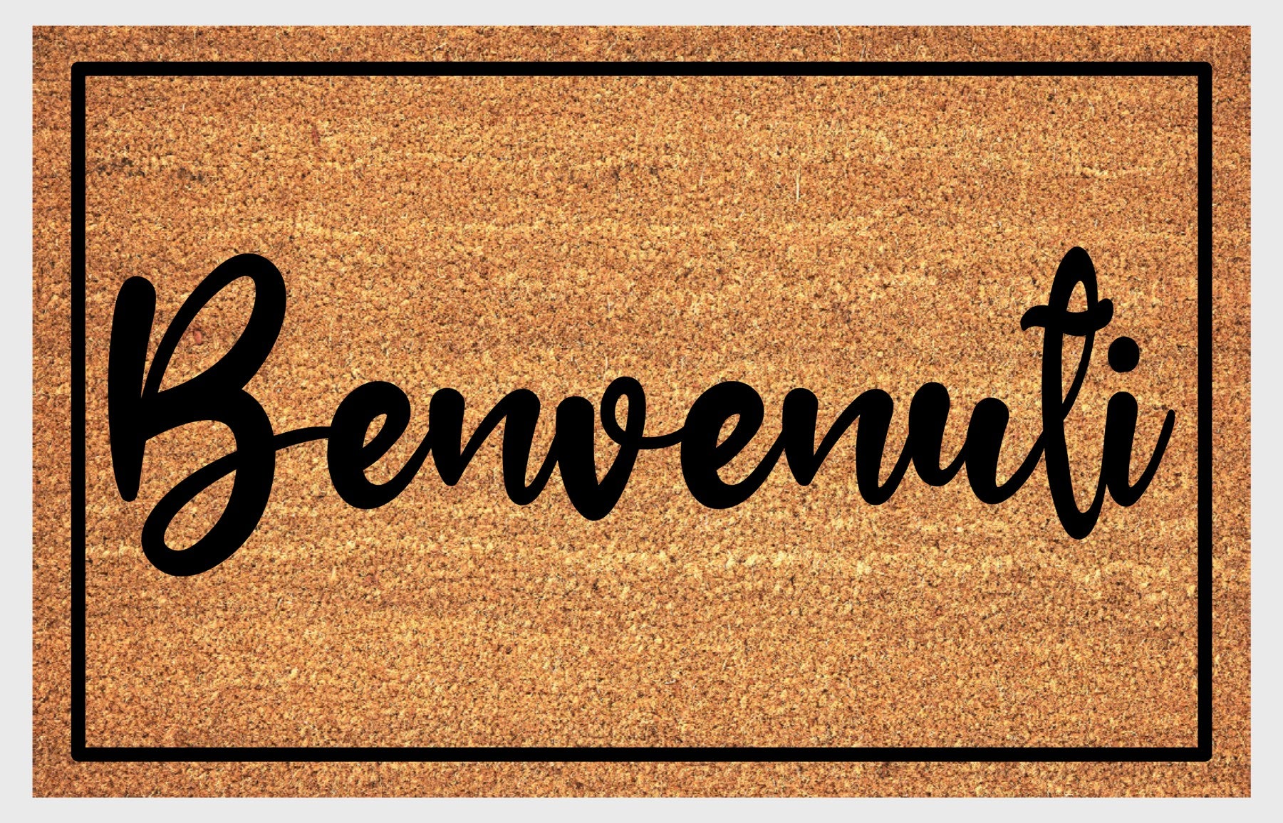 Benvenuti Italian welcome mat flat lay – durable coir fiber with non-slip backing