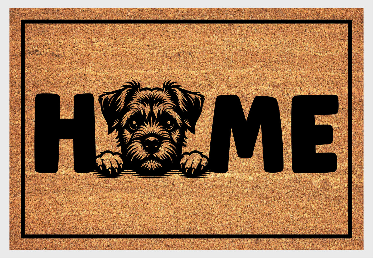 Border Terrier doormat coir material close-up showing natural coconut fiber texture