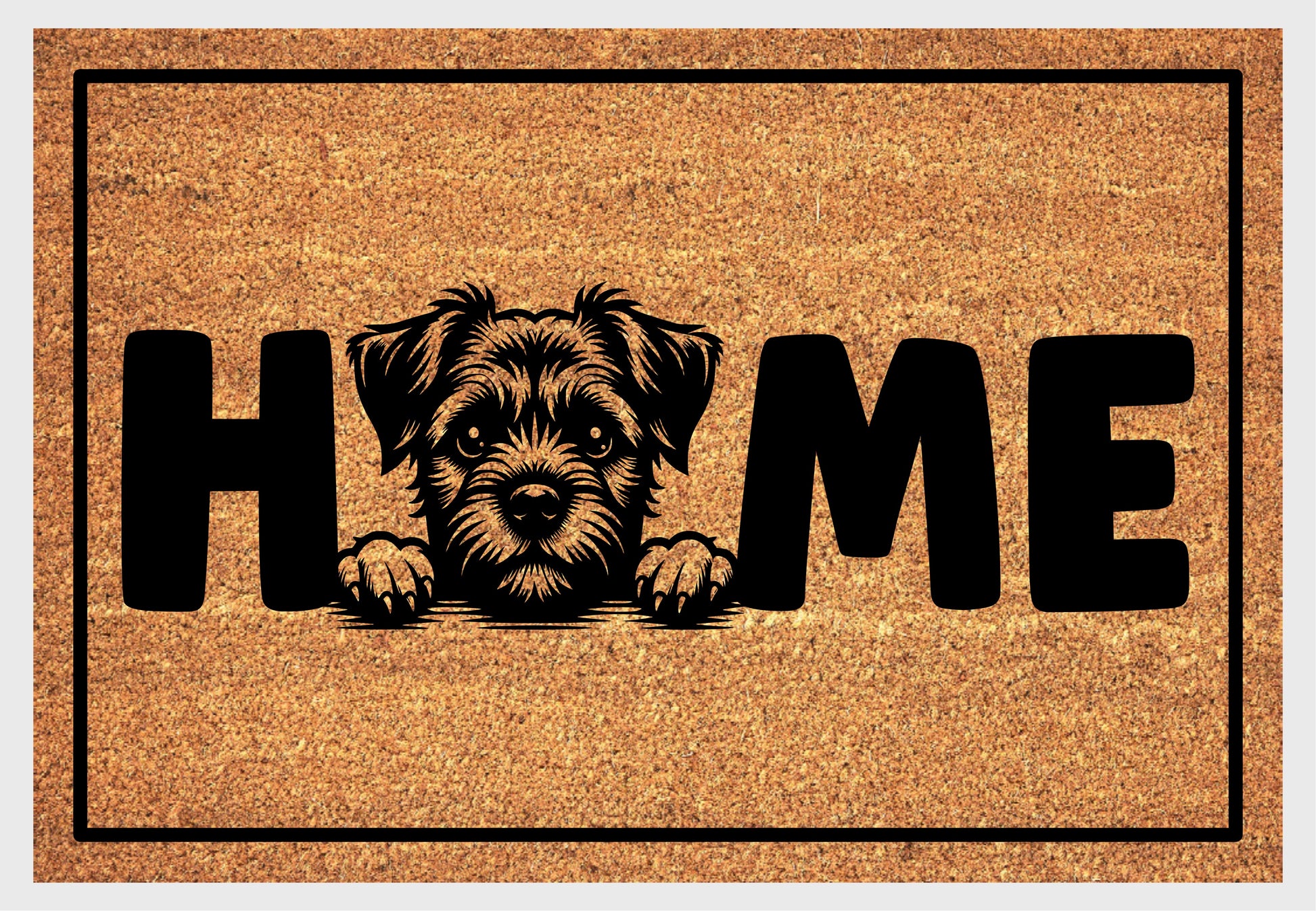 Border Terrier doormat coir material close-up showing natural coconut fiber texture