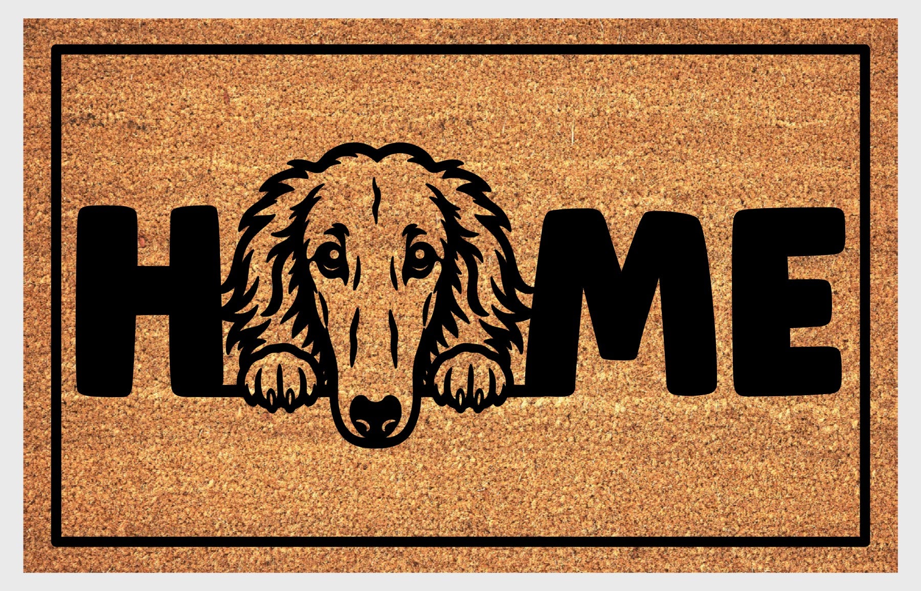 Borzoi doormat #3 — natural fiber welcome mat with peeking Borzoi portrait design, flat lay product shot