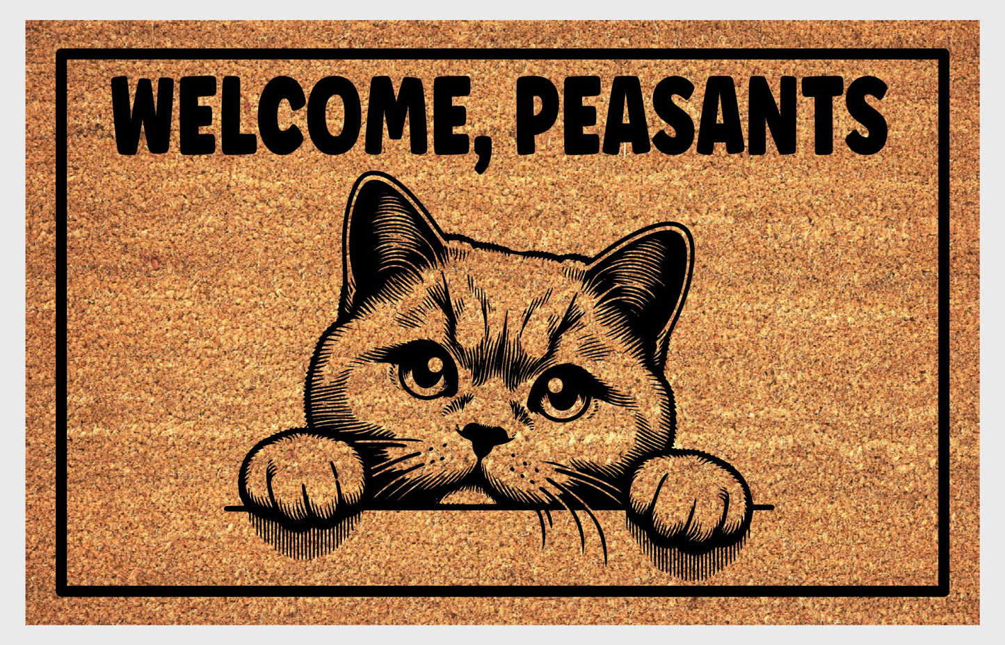 British Shorthair Cat Welcome, Peasants Doormat #3 Welcome Mat closeup