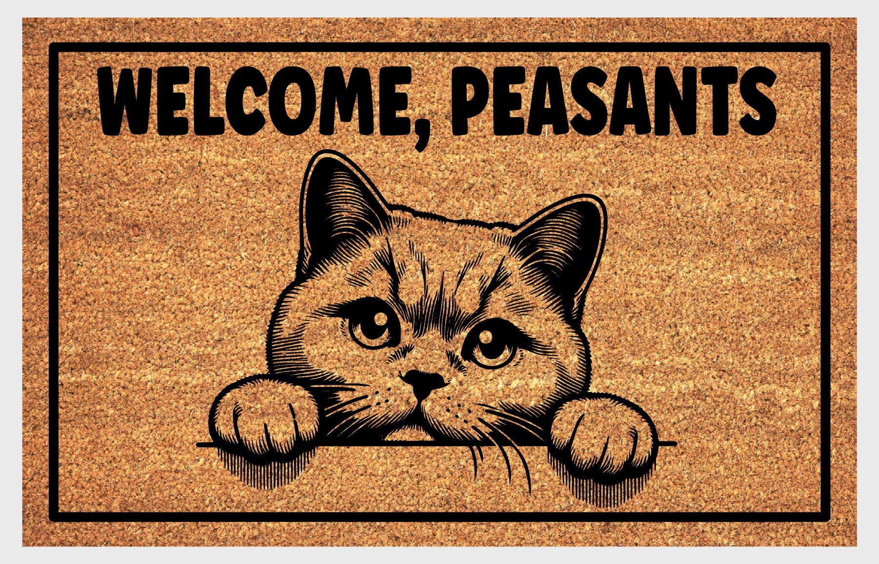British Shorthair Cat Welcome, Peasants Doormat #3 Welcome Mat closeup