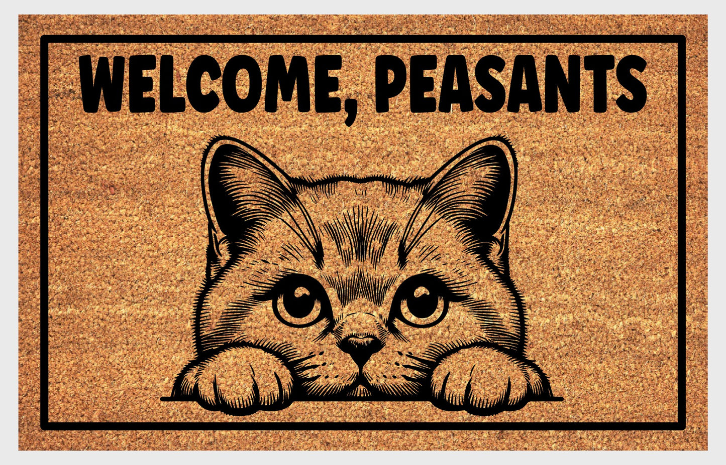 British Shorthair Cat Welcome, Peasants Doormat #4 Welcome Mat closeup
