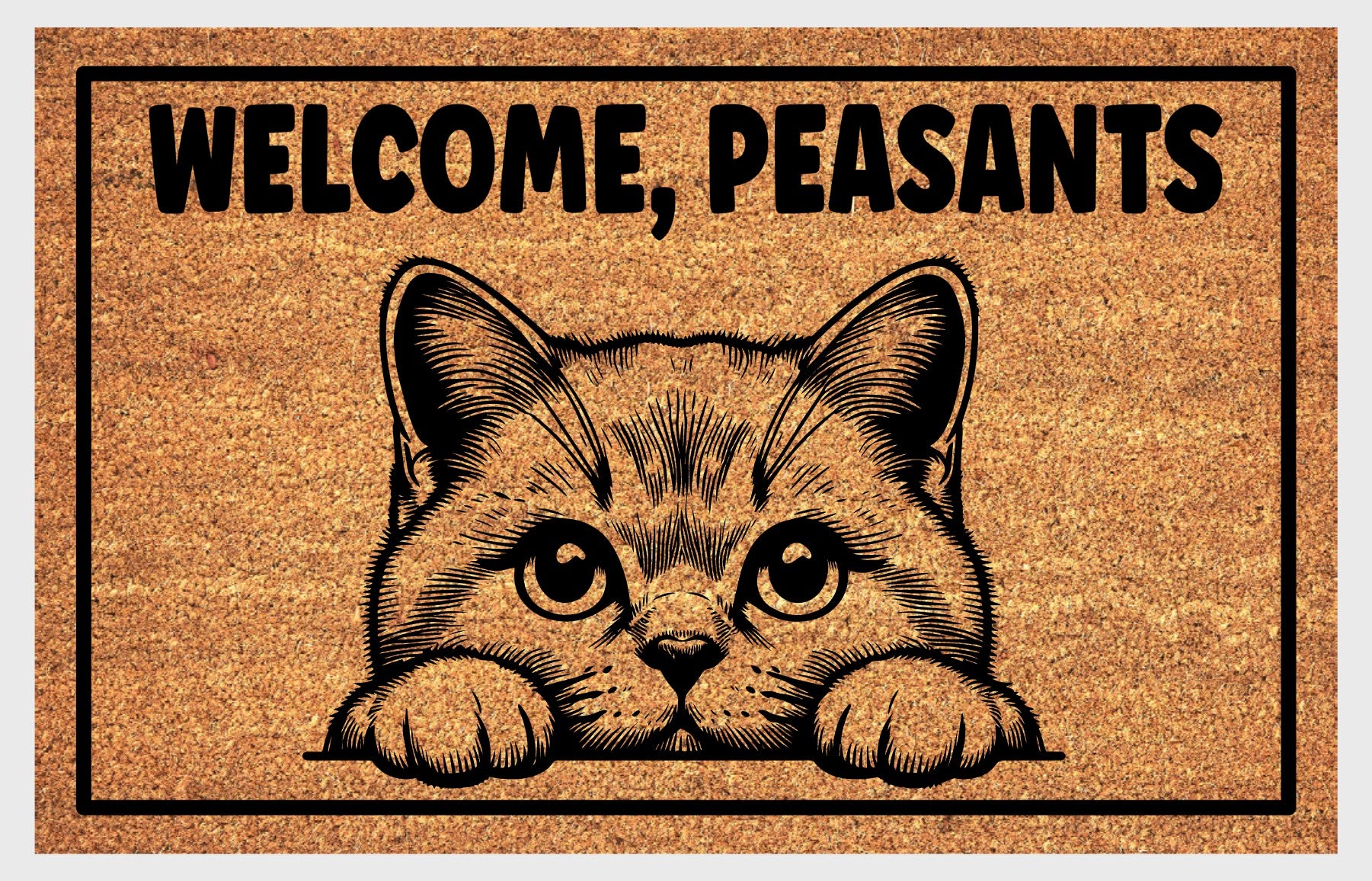 British Shorthair Cat Welcome, Peasants Doormat #4 Welcome Mat closeup
