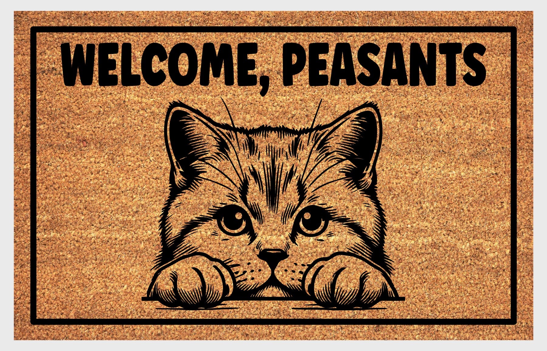 British Shorthair Cat Welcome, Peasants Doormat #2 closeup