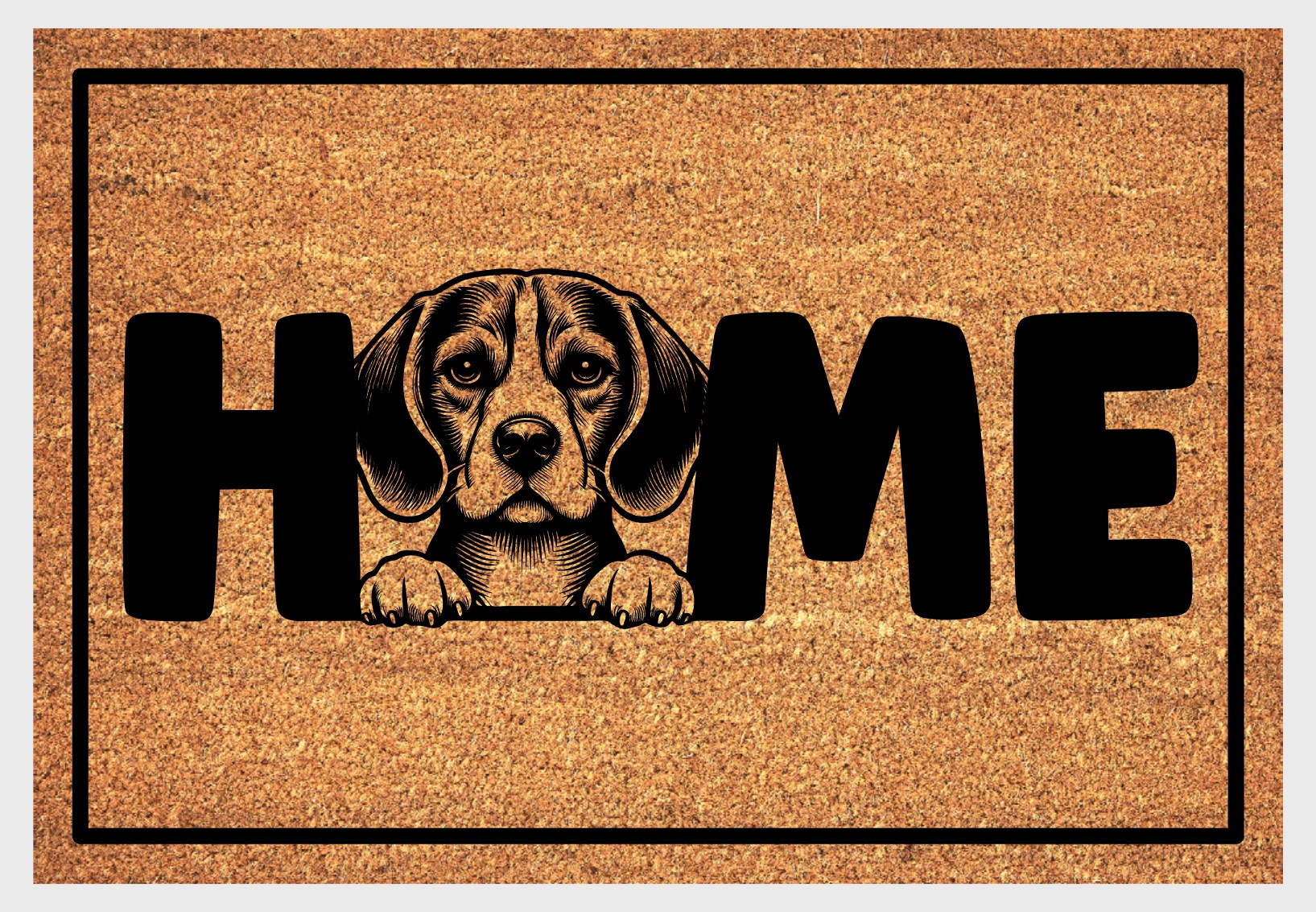 Beagle coir doormat at front door — natural fiber Bagel welcome mat
