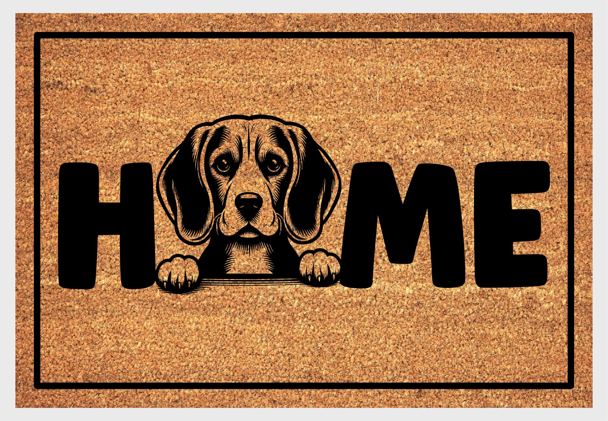 Beagle coir doormat at front door — natural fiber Sniffer welcome mat